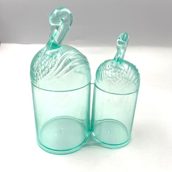 Vintage Duo Swan Makeup Bathroom Organizers Acrylic Light Blue MCM Art Deco - Picture 11 of 12